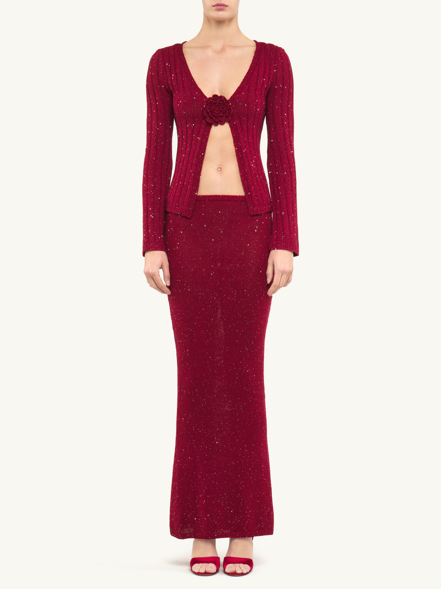 Rosie Cropped Cardigan - Wine Sequin