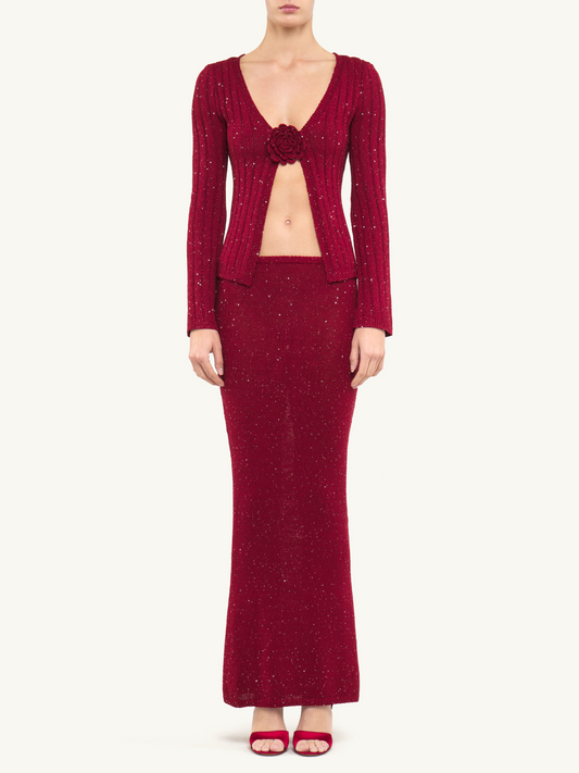 Rosie Cropped Cardigan - Wine Sequin