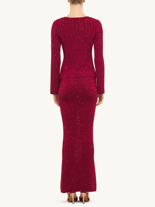 Rosie Cropped Cardigan - Wine Sequin