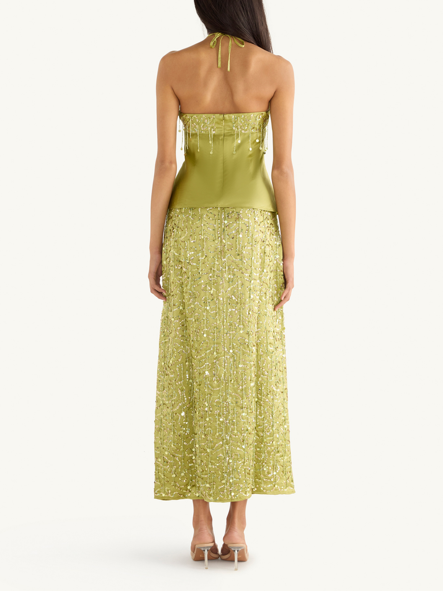 Yasmin Hand Beaded Maxi Skirt - Olive Oil