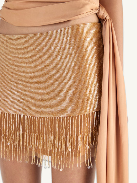 Estella Hand Beaded Mini Skirt  - Almond
