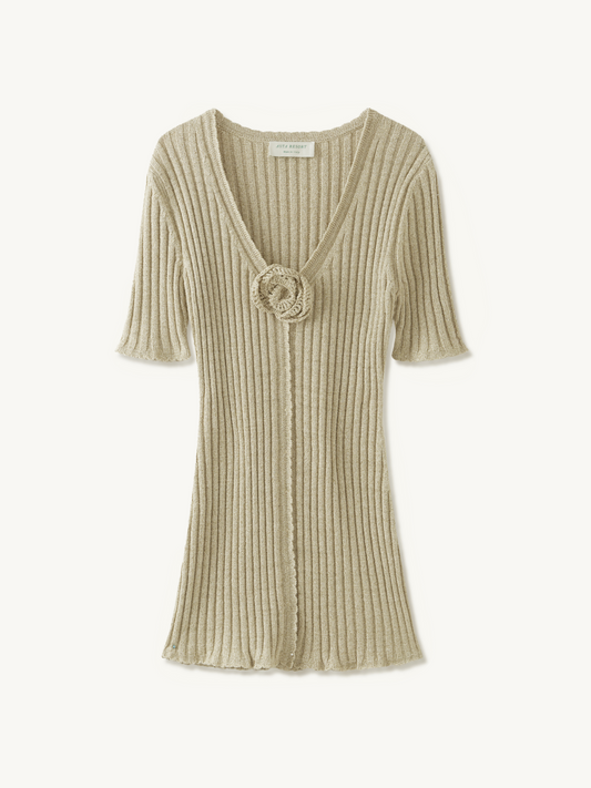Sabina Halfsleeve Mini Dress - Golden Olive Shimmer