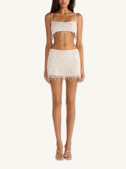 Yasmin Hand Beaded Mini Skirt - Salt
