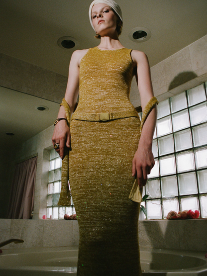 Natalia Belted Dress - Gold Sequin