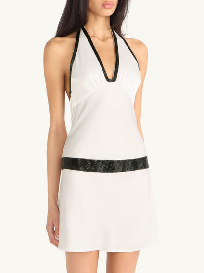 Celine Hand Beaded Mini Dress - Salt/Black