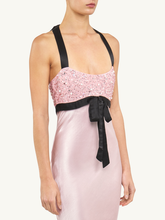 Eloise Hand Beaded Dress - Bon Bon Pink