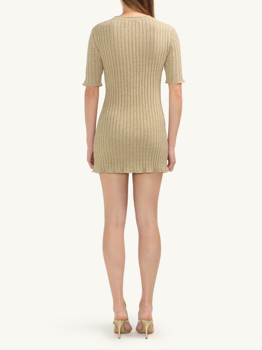 Sabina Halfsleeve Mini Dress - Golden Olive Shimmer
