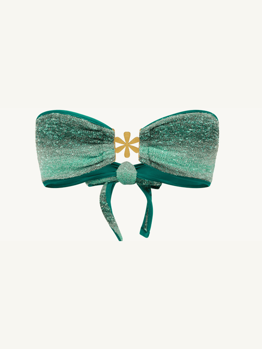 Mia Knitted Bikini Top - Palm Green Sequin