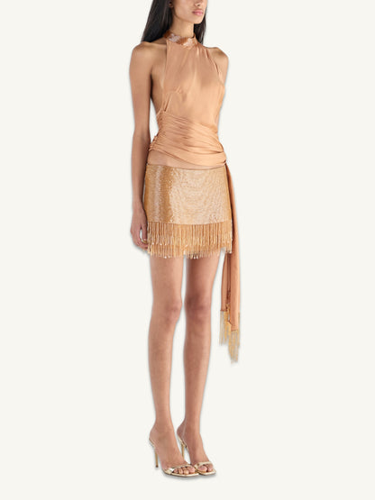 Estella Hand Beaded Mini Skirt  - Almond