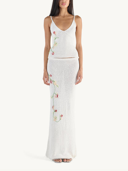 Carolina Embroidered Camisole - Star White Sequin