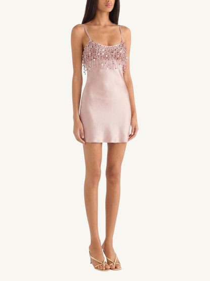 Yasmin Hand Beaded Mini Dress - Blush Pink