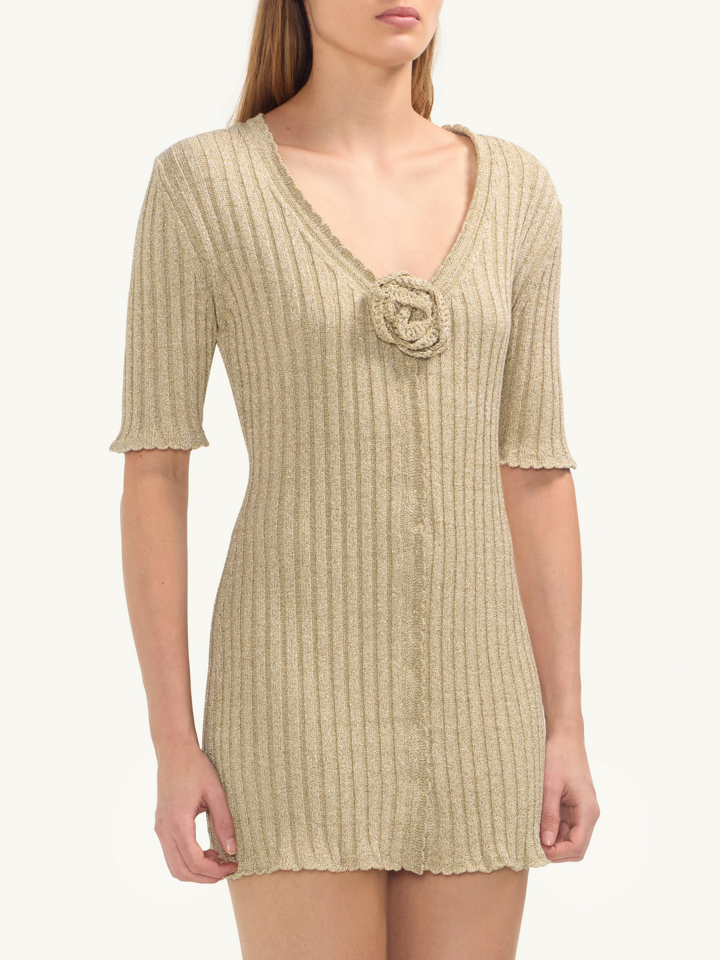Sabina Halfsleeve Mini Dress - Golden Olive Shimmer