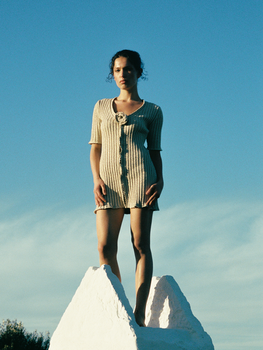 Sabina Halfsleeve Mini Dress - Golden Olive Shimmer