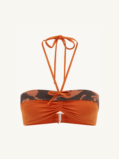 Lola Knitted Bikini Top - Burnt Orange/Black
