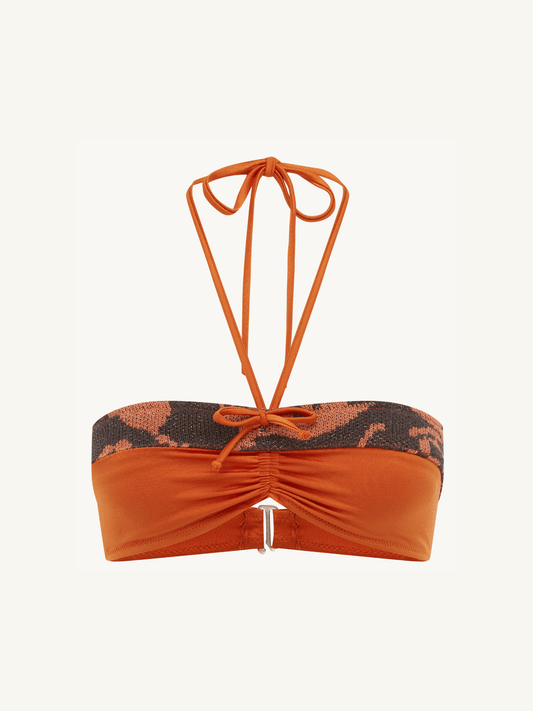 Lola Knitted Bikini Top - Burnt Orange/Black