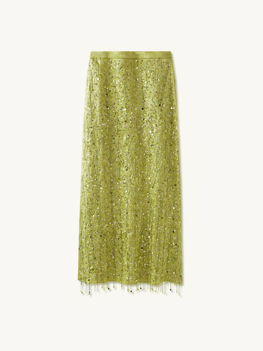 Yasmin Hand Beaded Maxi Skirt - Olive Oil