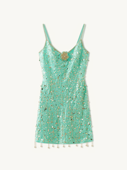 Marta Hand Beaded Mini Dress - Swimming Pool Blue