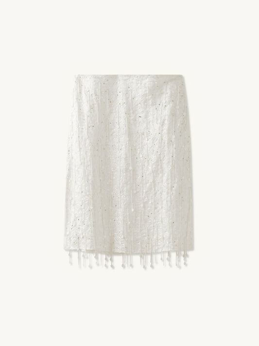 Fidan Hand Beaded Midi Skirt - Salt