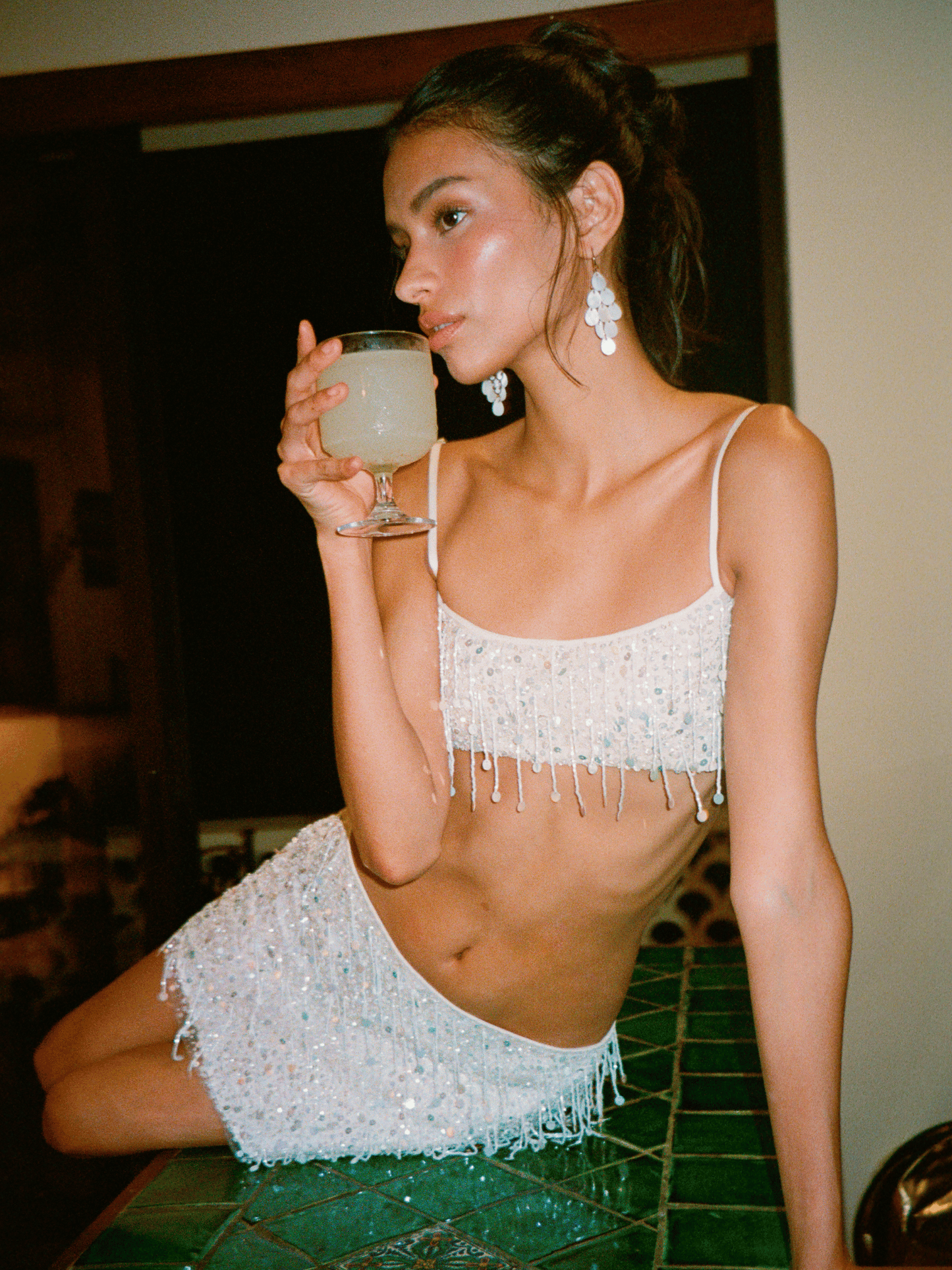 Yasmin Hand Beaded Bralette - Salt