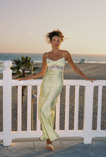Arlette Hand Beaded Dress - Pistachio