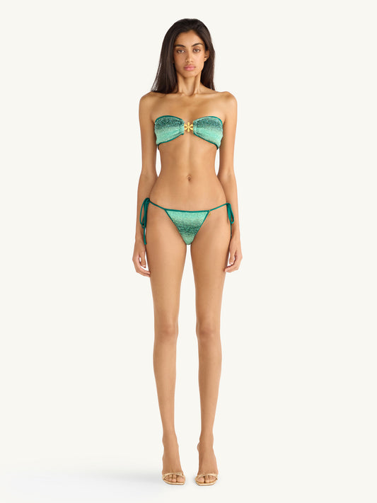 Mia Knitted Bikini Bottom - Palm Green Sequin