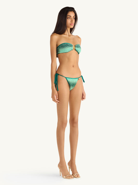 Mia Knitted Bikini Bottom - Palm Green Sequin