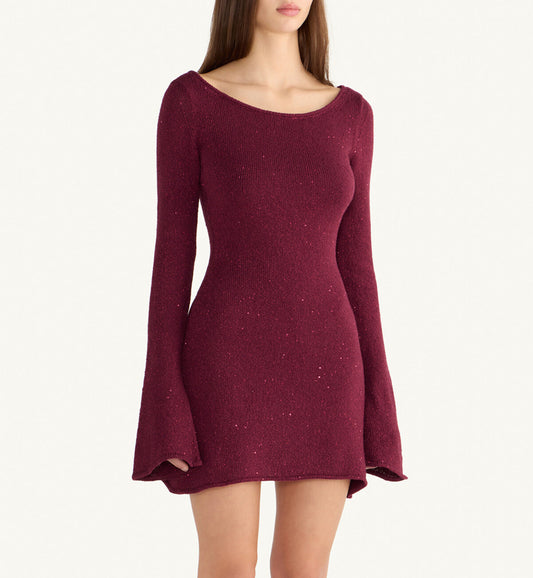 Maya Longsleeve Mini Dress - Port Sequin