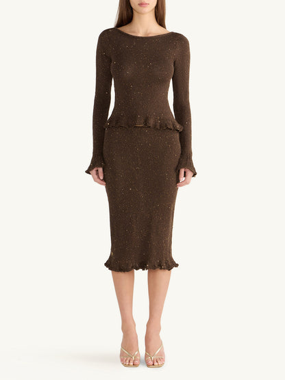 Michaela Midi Skirt - Dark Chocolate Sequin