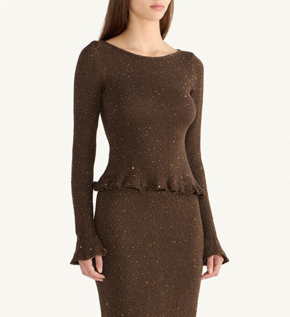 Michaela Midi Skirt - Dark Chocolate Sequin