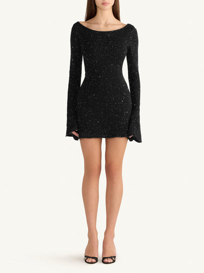 Maya Longsleeve Mini Dress - Black/Silver Sequin