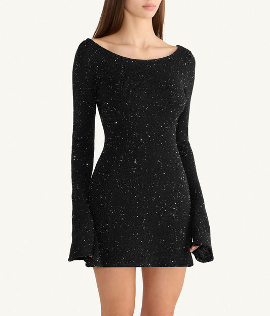 Maya Longsleeve Mini Dress - Black/Silver Sequin