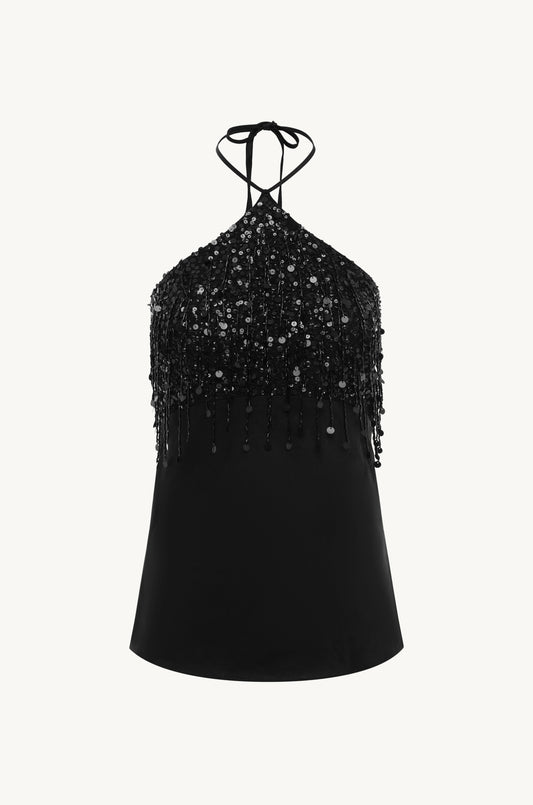 Rosanna Hand Beaded Top  - Black