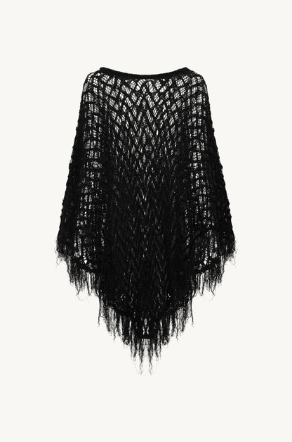 Alice Fringe Poncho - Black/Silver Sequin