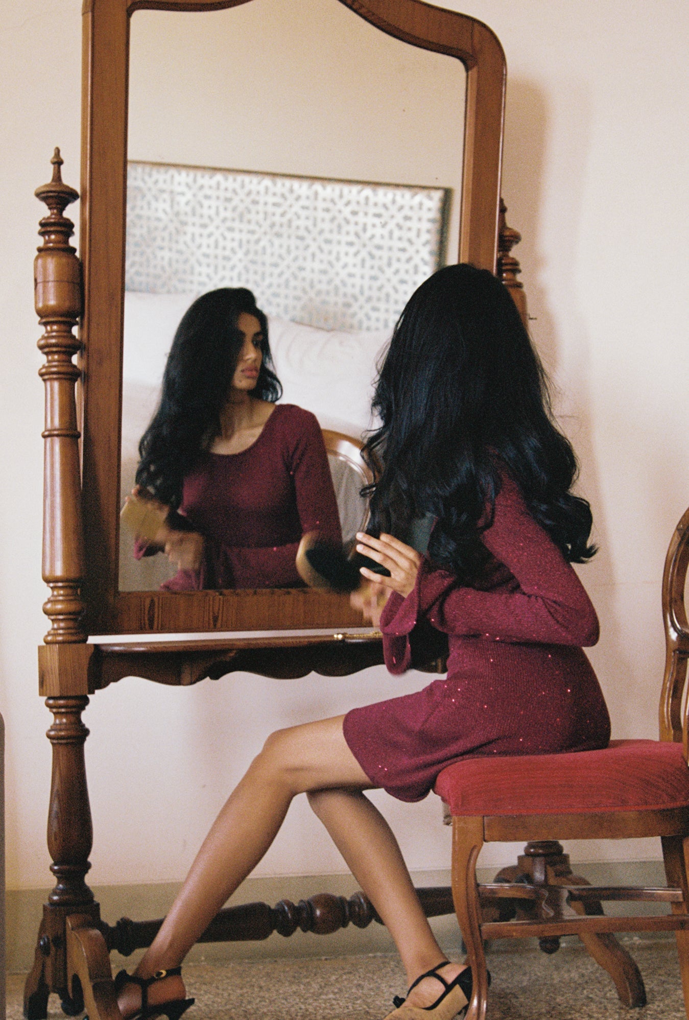 Maya Longsleeve Mini Dress - Port Sequin