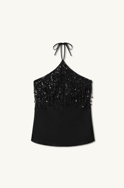 Rosanna Hand Beaded Top  - Black