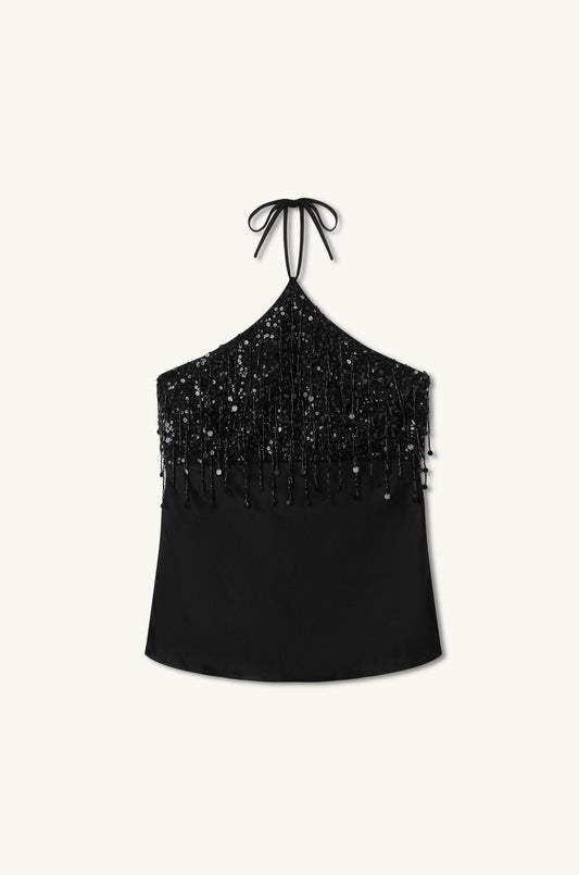 Rosanna Hand Beaded Top  - Black