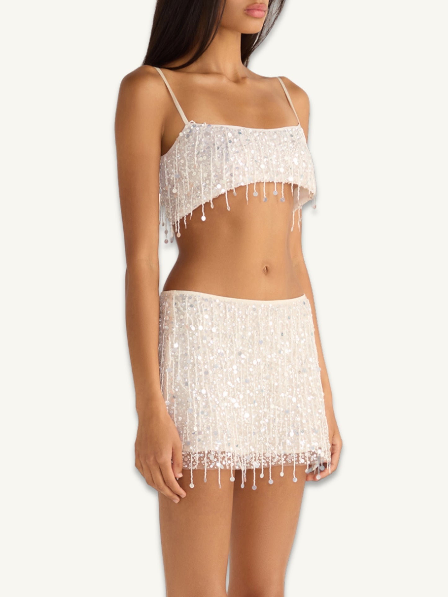 Yasmin Hand Beaded Mini Skirt - Salt