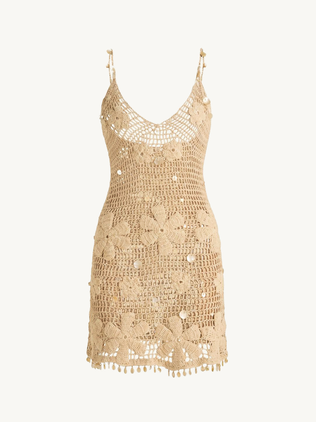 Delilah Hand Crochet Mini Dress - Sand Shimmer