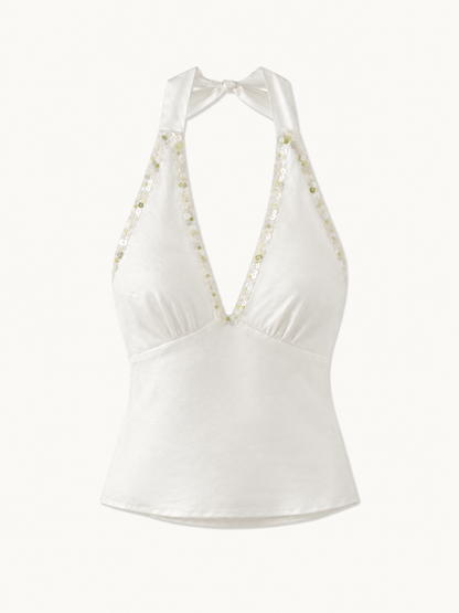 Celine Hand Beaded Camisole - Salt