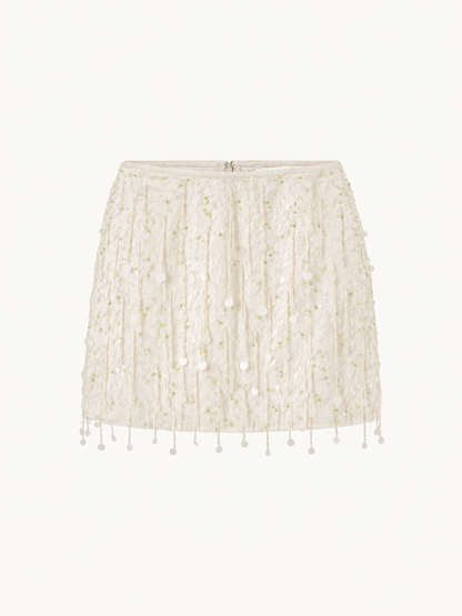 Fidan Hand Beaded Mini Skirt - Salt