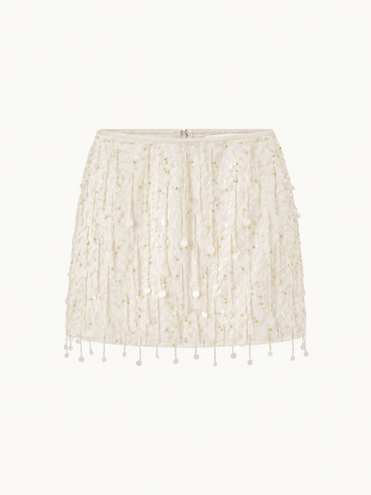 Fidan Hand Beaded Mini Skirt - Salt
