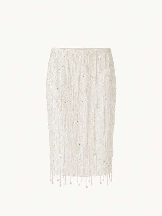 Fidan Hand Beaded Midi Skirt - Salt