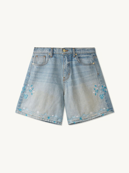 Jas Embroidered Short - Light Wash