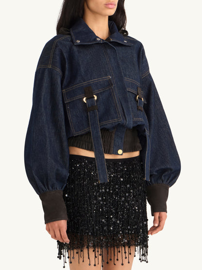 Yasmin Hand Beaded Mini Skirt - Midnight Black