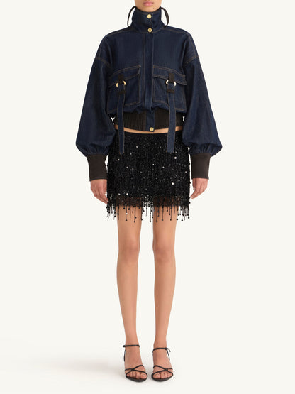Yasmin Hand Beaded Mini Skirt - Midnight Black