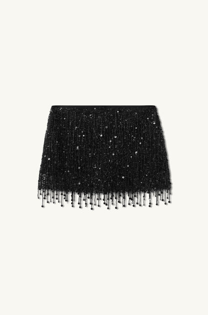 Yasmin Hand Beaded Mini Skirt - Midnight Black
