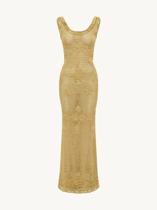 Ana Hand Crochet Dress - Gold