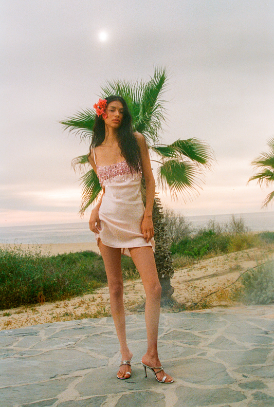 Yasmin Hand Beaded Mini Dress - Blush Pink