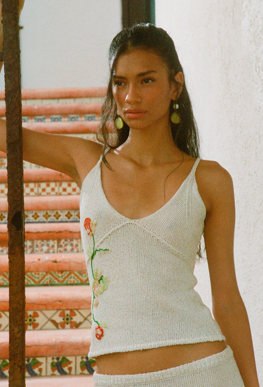 Carolina Embroidered Camisole - Star White Sequin