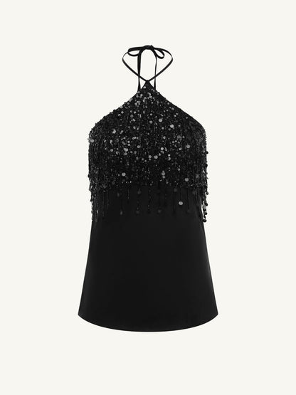 Rossana Hand Beaded Top - Black